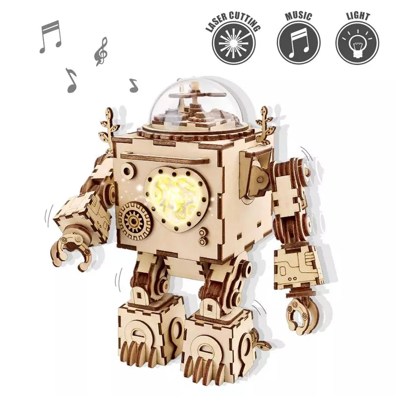 Wooden 3D Music Box Robot Building Brick Kit 221pcs