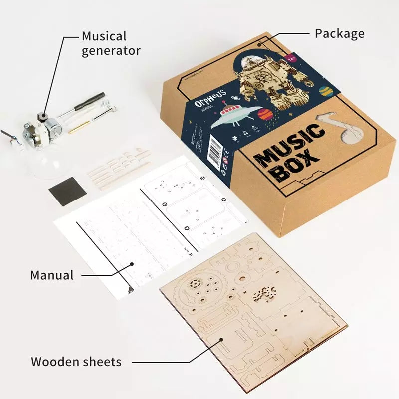 Wooden 3D Music Box Robot Building Brick Kit 221pcs